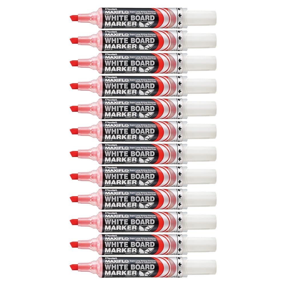 Maxiflo Dry Wipe Chisel Tip Marker - Red (Pack of 12)