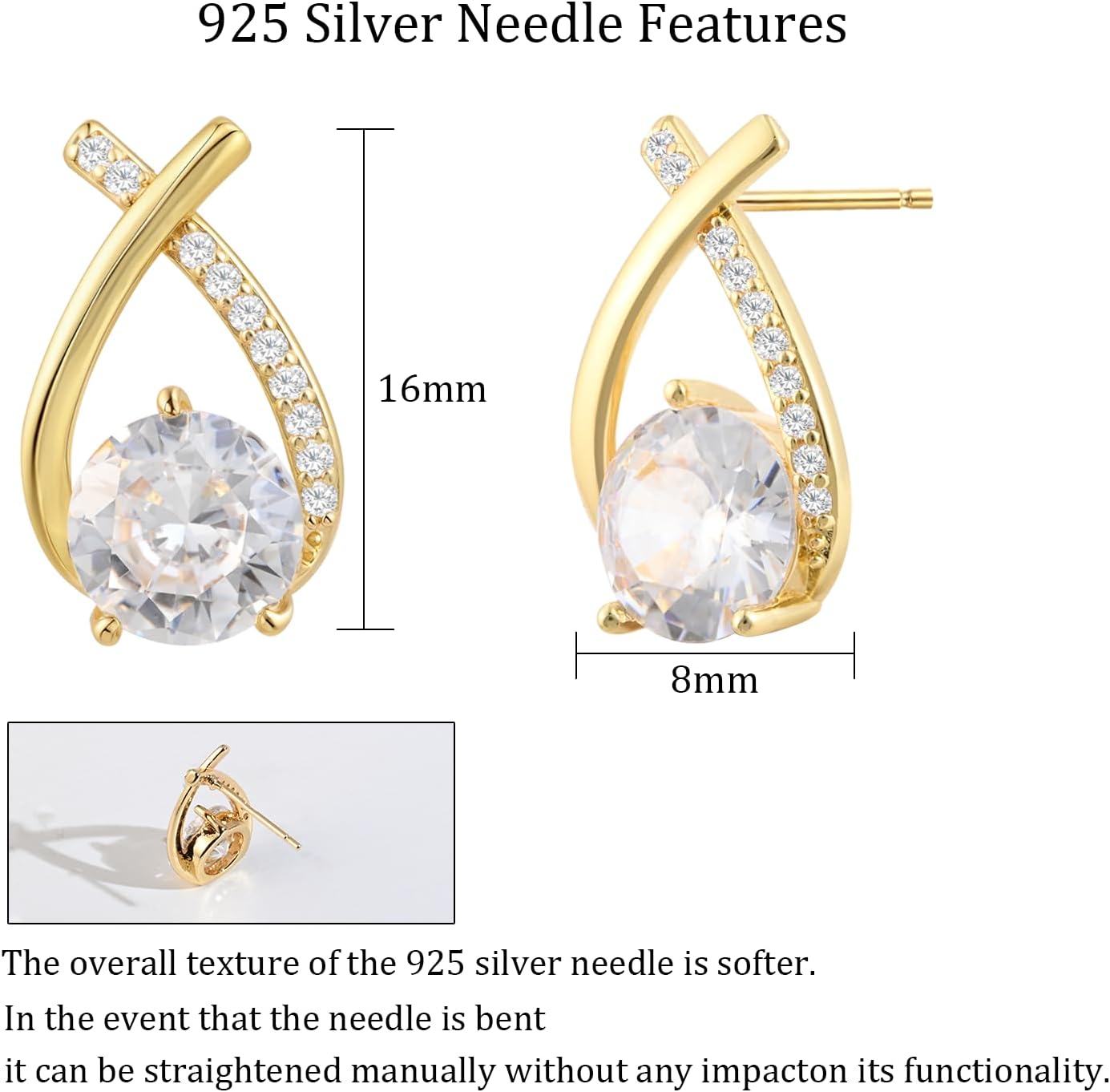 Gold/Silver Stud Earrings for Women Small Cubic Zirconia Cross Earrings Studs X Shaped Geometric Jewelry - Image 4