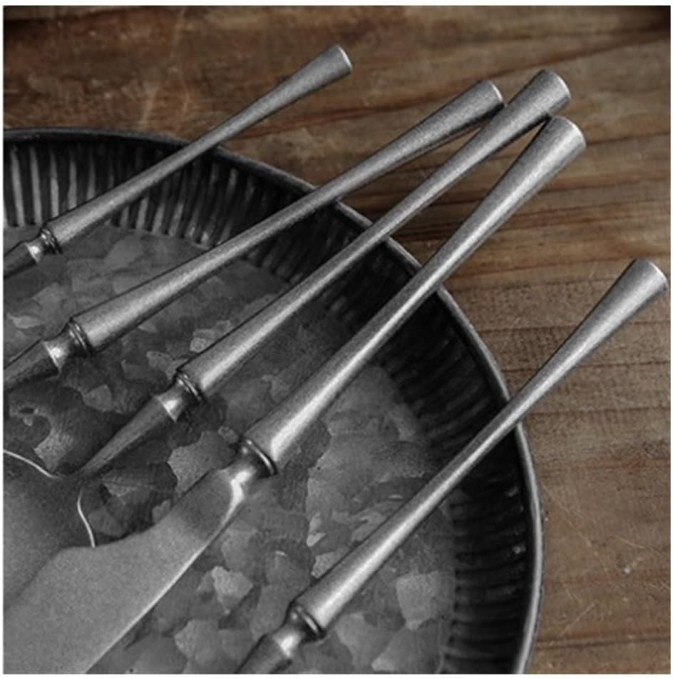 Spoons, Retro Matte Metal Soup Spoons 2-Piece Premium Stainless Steel Round, silver Spoon Set Flatware