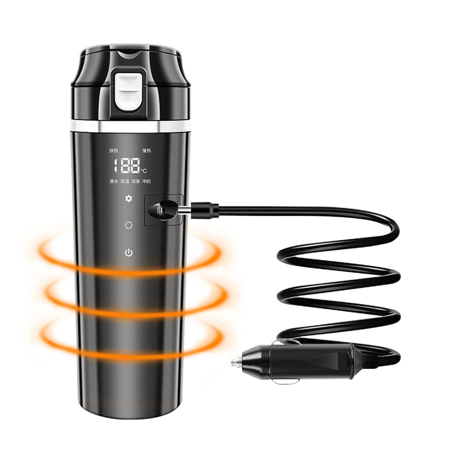 Taza calefactora para coche - Calentador de bebidas para coche, hervidor de control de temperatura | Calentador de bebidas para coche eléctrico de 500 ml, ajustes de temperatura flexibles Riscal