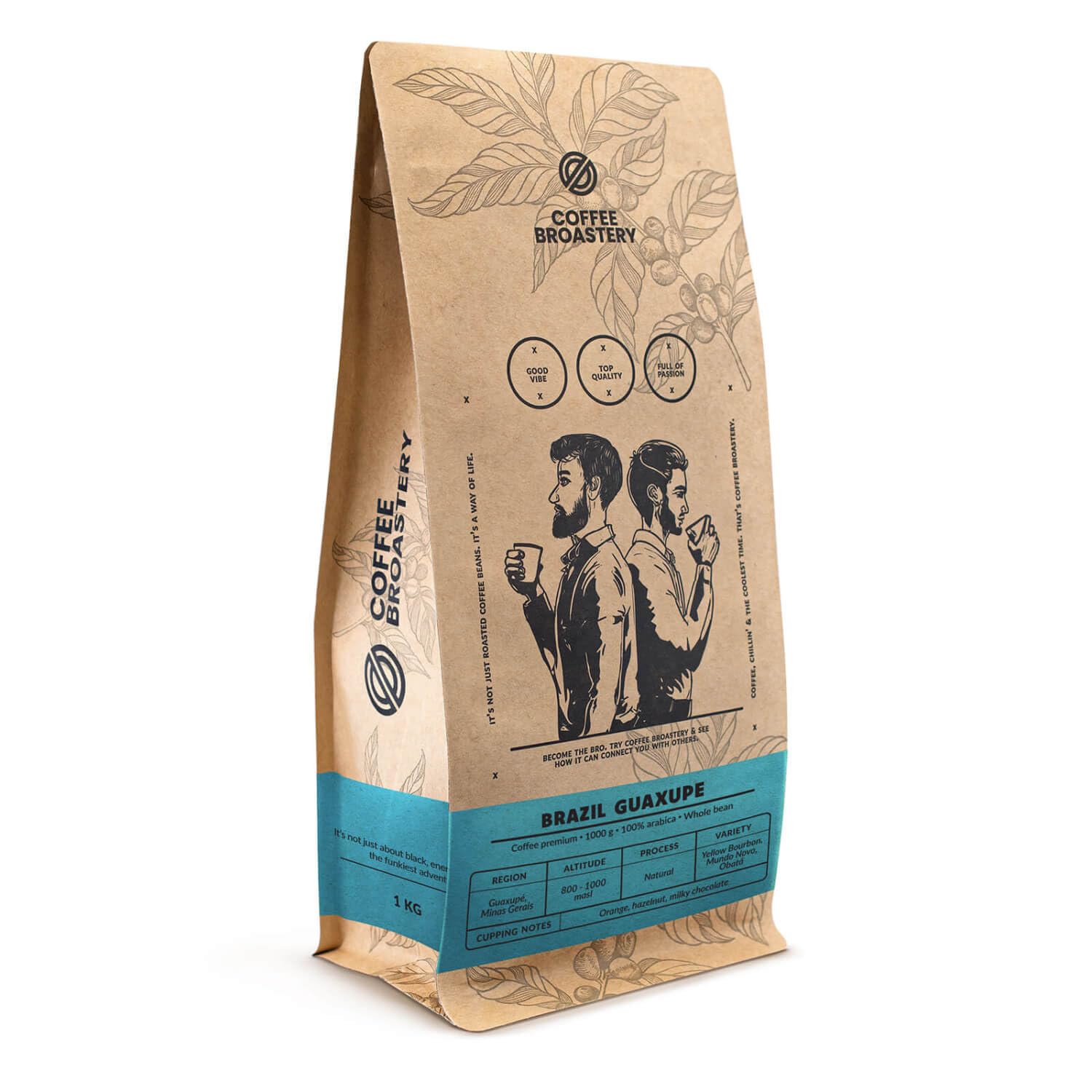 Coffee Broastery Brazil Guaxupe – Lot de 3x1kg Café en Grains du Minas Gerais – Notes Chocolat au Lait, Noisette et Orange – Torréfaction Artisanale pour Espresso et Cappuccino – 100% Arabica
