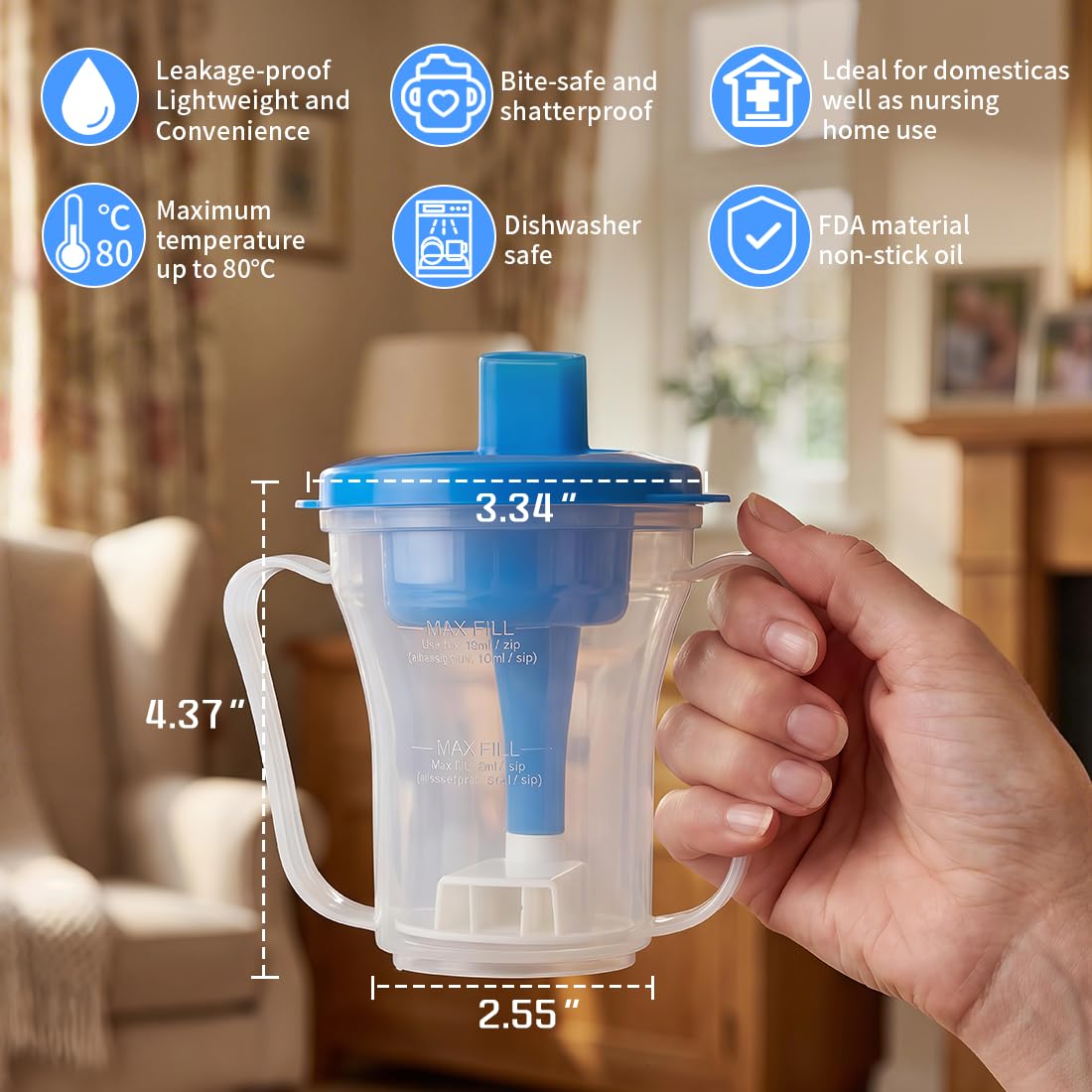 Vaso regulador de disfagia para personas que traguen y trastornos, dispensa 5 cc o 10 cc de líquido cada vez, no se utiliza espesante, evita asfixia cuando sufre disfagia (azul 1 unidad)