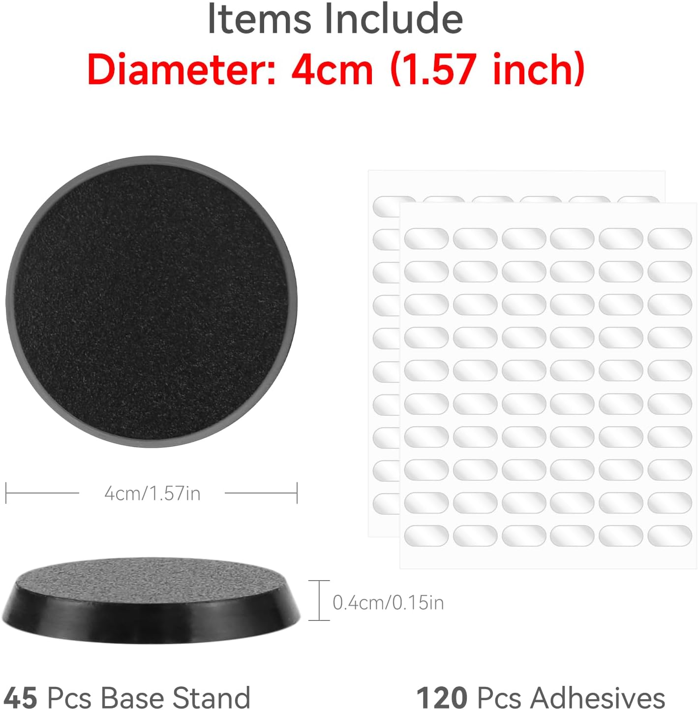 45PCS 4 Inch Fuko Pop Figure Stand Base with 120PCS Adhesives, 1.57inch Black Round Base No Peg, Doll Model Storage Organizer Display Accessories for 4 Inch Small Feet Vinyl Fuko Pop Action Figure