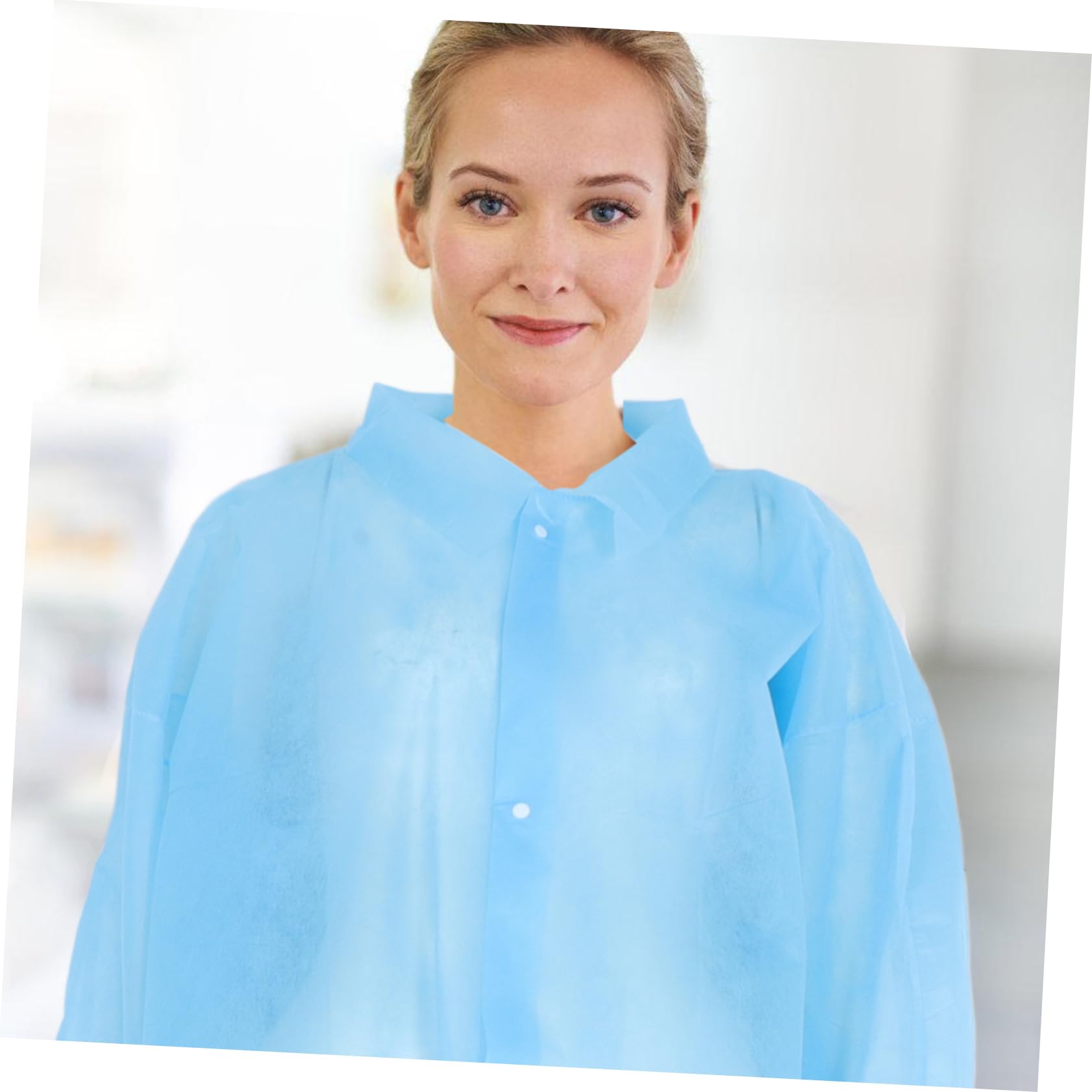 TEHAUX Camici da Laboratorio con Bottoni 10 Pezzi Blu Monouso Non Tessuto Leggero per Ambienti di Lavoro Protettivi e Multiuso