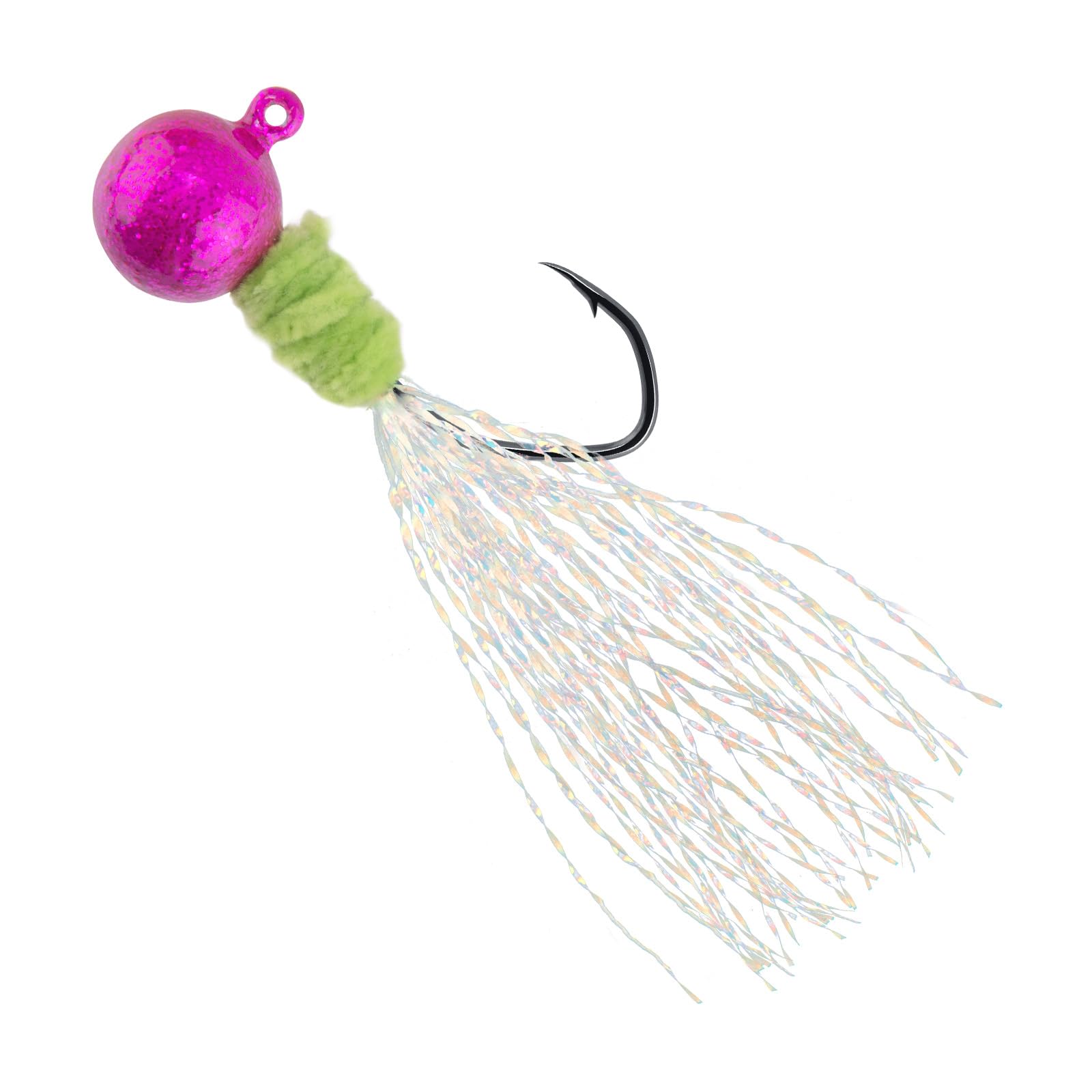 Dr.Fish 10 Pack Crappie Jig Marabou Jigs Heads Freshwater Round Ball Fishing Hooks with Mylar Flash Bass Trout Panfish Bluegill
