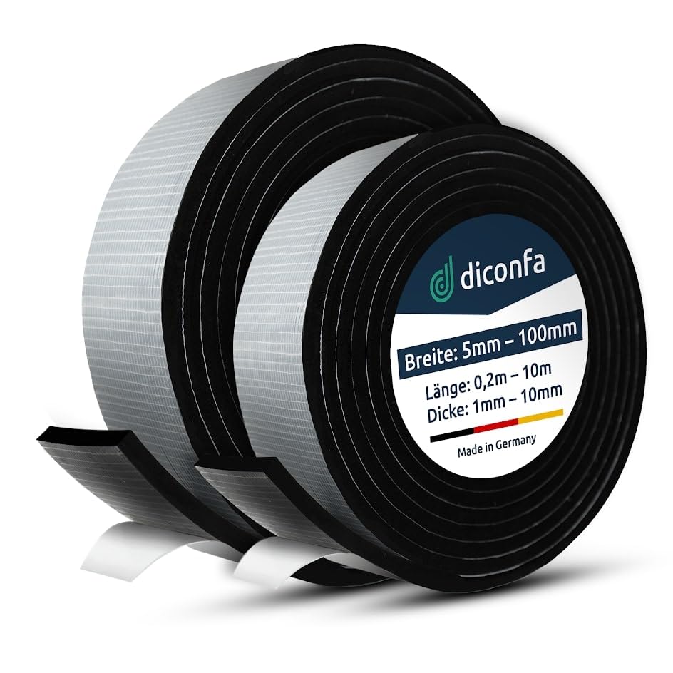diconfa EPDM Zellkautschuk DICHTUNGSBAND selbstklebend WÄHLEN - BREITE: 5 bis 100mm - LÄNGE: 0,2 bis 10m - DICKE: 1 bis 10mm - 55mm x 8mm x 4m - DICHTBAND Innen Außen Moosgummi wasserdicht
