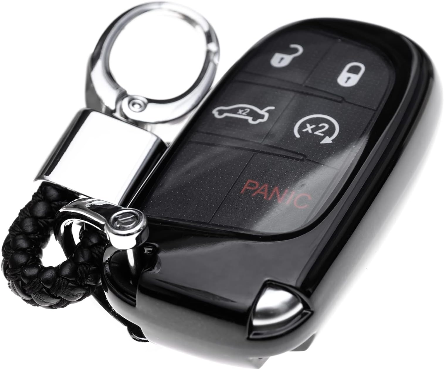 AutoBig Car Key Fob Cover Case Ring Keychain Compatible with Jeep Grand Cherokee Renegade Compass Dodge Durango Journey Charger Challenger Fiat 500X Black