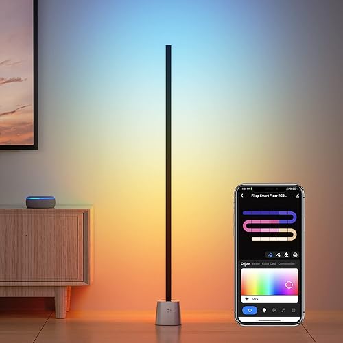 Fitop RGB LED Floor Lamp, Smart Corner Lamp, Color Changing with APP Control, DIY Mode & Timing & Music Sync, Work with Alexa/Google Assistant, for Living Room, Bedroom, Gaming Room