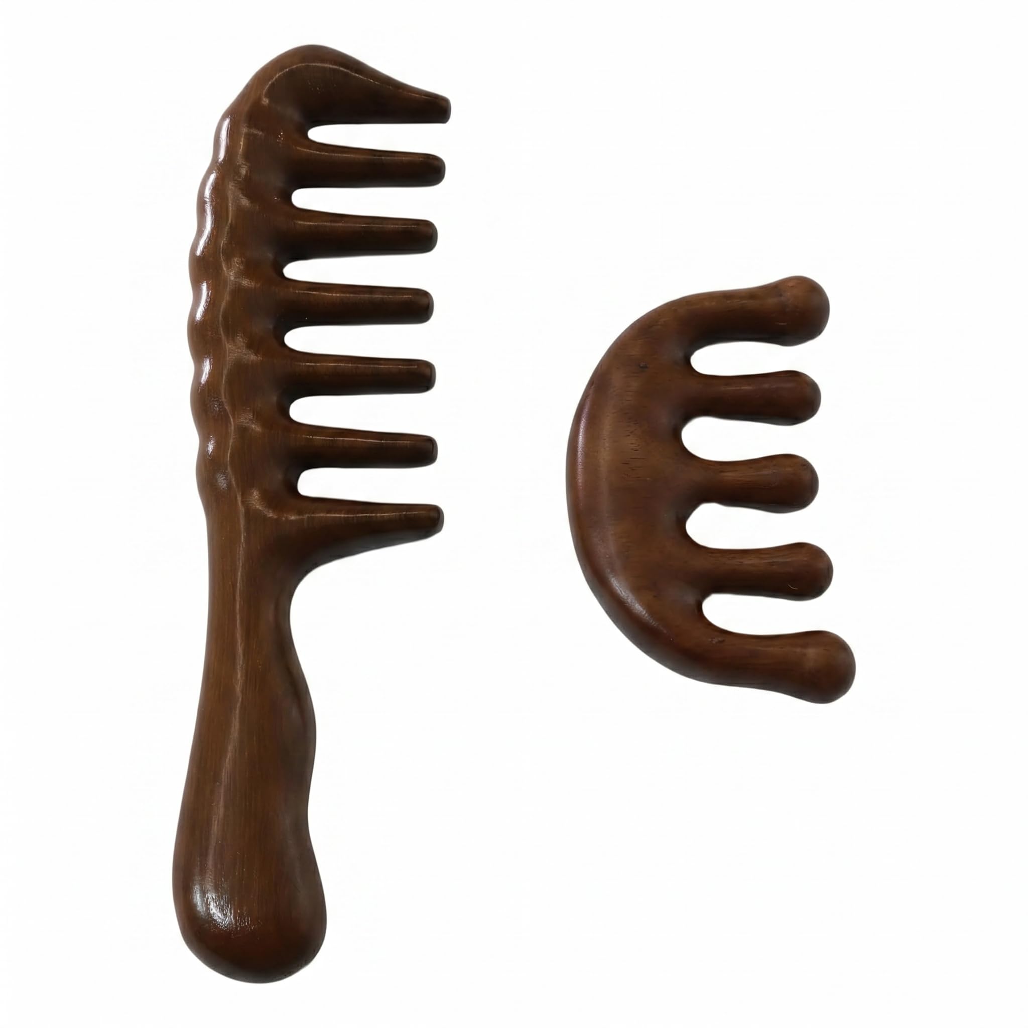 Wooden Wide Tooth Comb for Curls, 2 Pcs Natural Sandalwood Hair Combs, Detangle Thick Wet & Dry Hair, Head Scalp Massager, Anti-Static for Women & Men