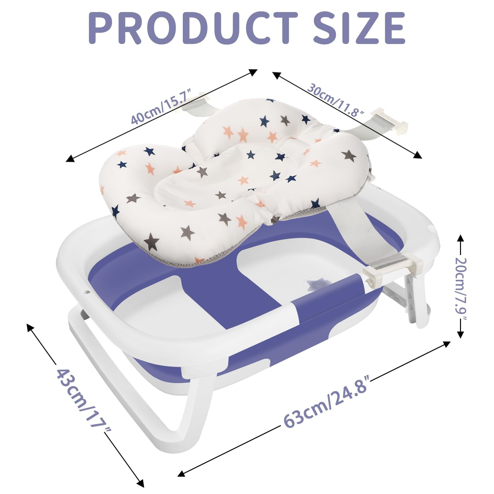 Wanienka do kąpieli dla niemowląt, duża, składana, z wbudowanym termometrem, matą do kąpieli, podłączeniem do prysznica, ergonomiczna, oszczędzająca miejsce, przenośna, dla dzieci 0–36 miesięcy (B)