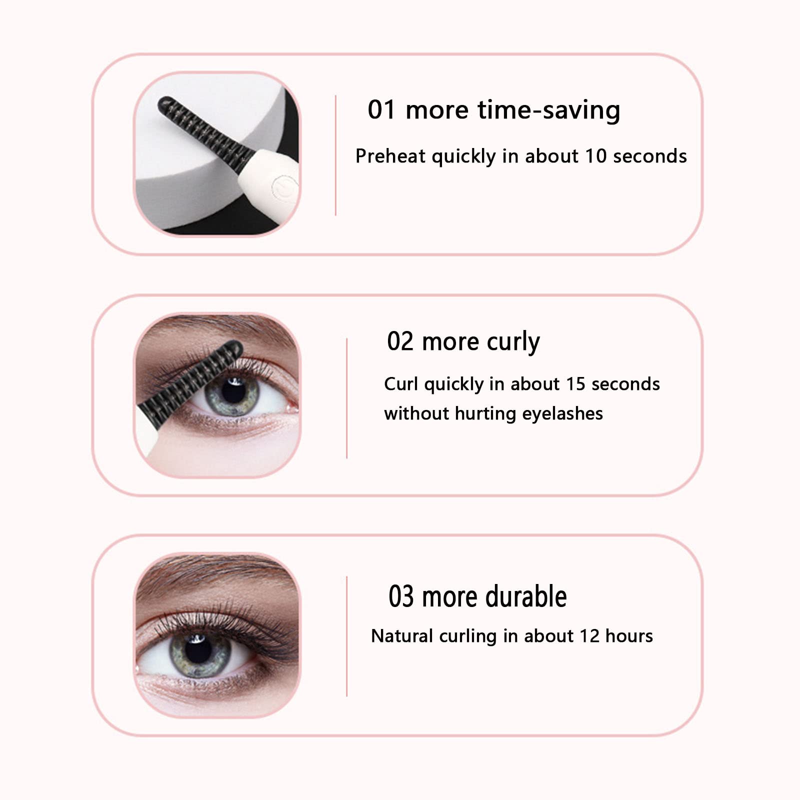 Piegaciglia Elettrico Riscaldato Piega Ciglia Donna Professionale Con Pettine Incorporato Usb Ricaricabile Electric Eyelash Curler Heat with Brush Comb Piccolo Ciglia Lunga Durata (13X2.1cm,pink)