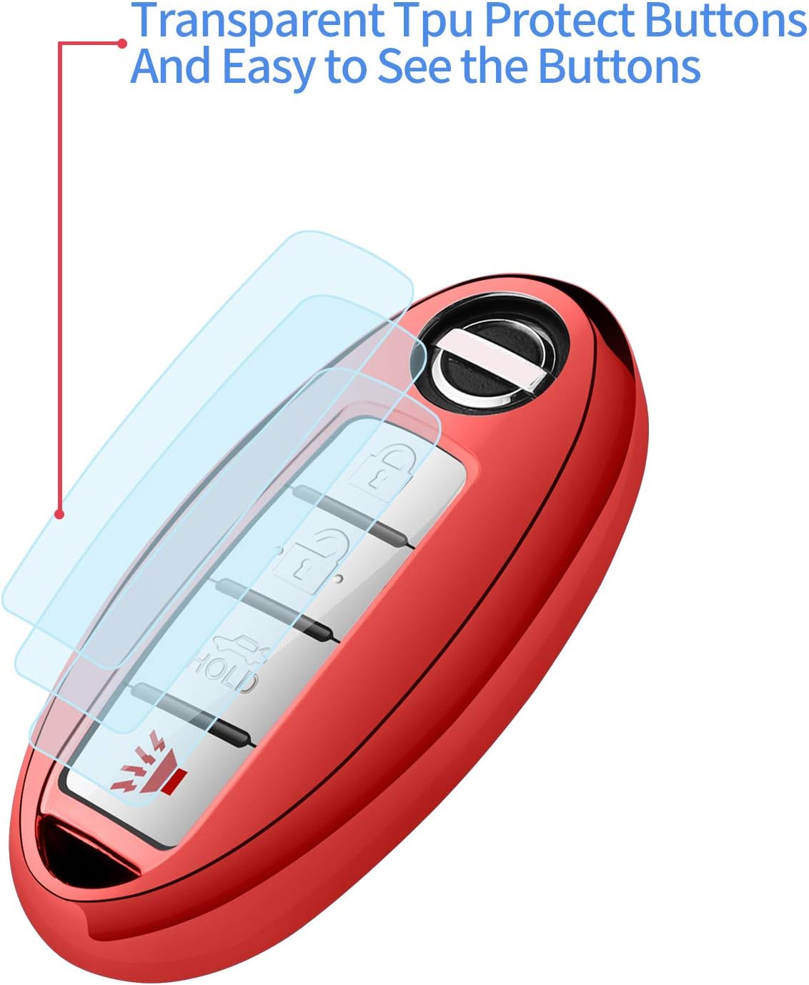 Autophone Compatible with Nissan Key Fob Cover with Leather Keychain Soft TPU 360 Degree Protection Key Case for Altima Maxima Rogue Armada Pathfinder Smart Key 3 4 5-Button-Red - Image 5