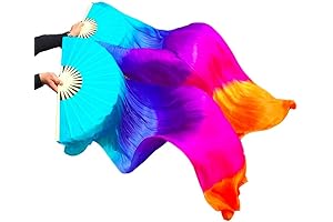 Women's Pairs Belly Dance Fan Silk Veil