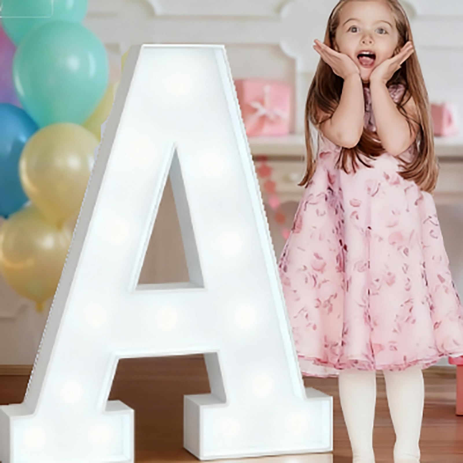 4FT Light Up Wedding Letters Large For Party Decor, Marquee Birthday Graduation Baby Shower Decorations, Mosaic Arch Stand Pre-cut Foam Cardboard(A,70cm)
