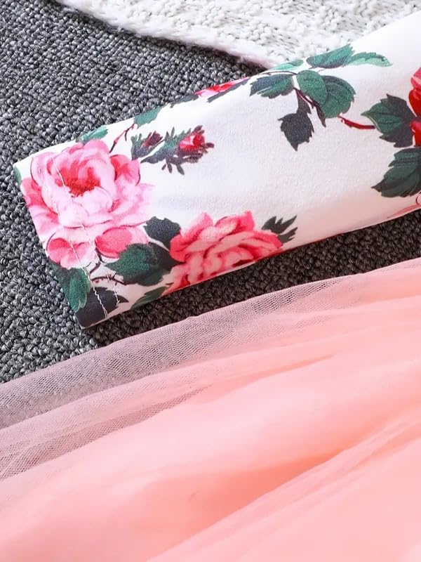 Image of Niren Enterprise 1019 Long Sleeve Printed Flower Belted Square Neck Baby Girl Frock with Knee-Length and A-Line Style