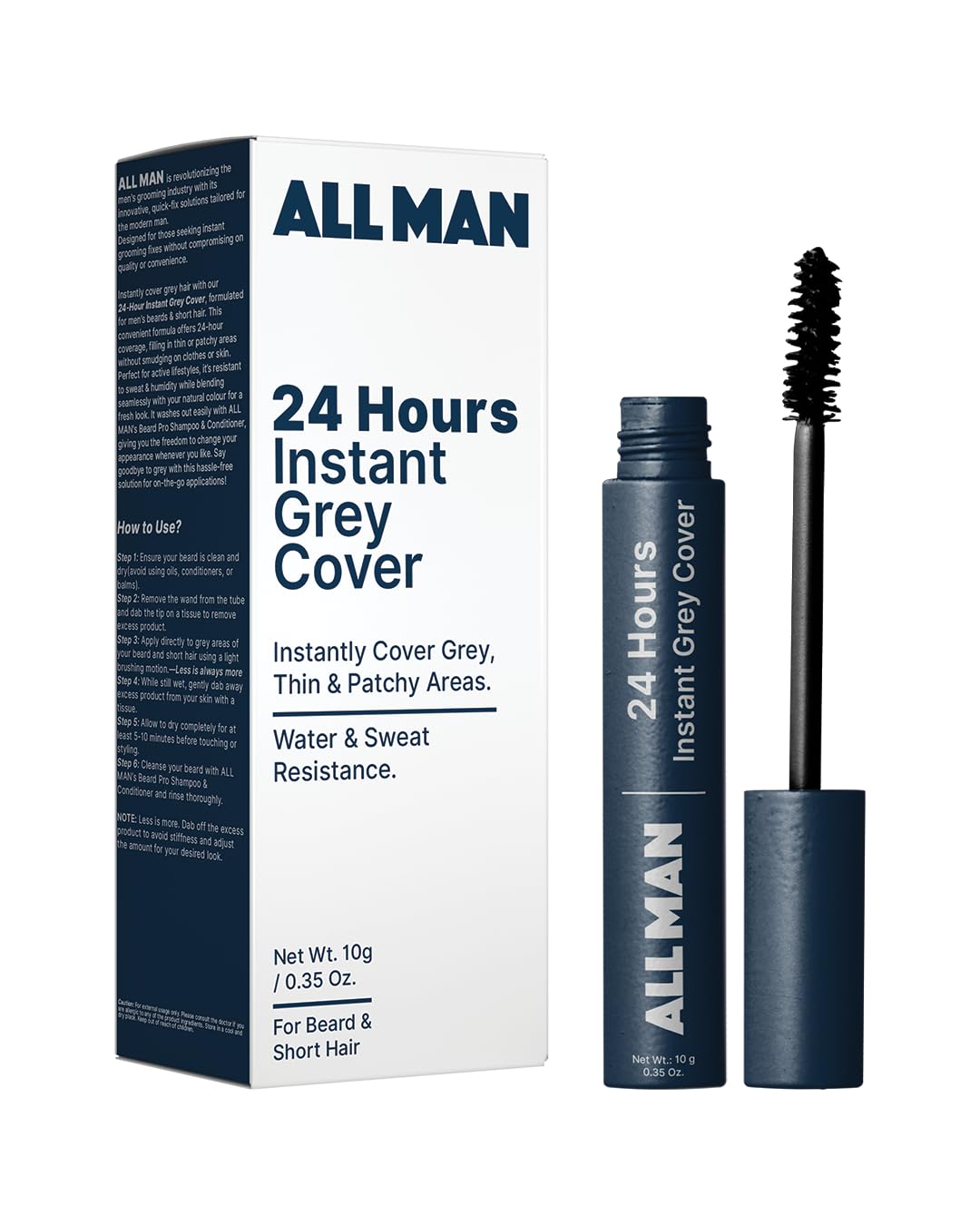 24-Hours Instant Grey Cover, Temporarily Cover Grey Hair, Sweat & Waterproof | Beard & Short Hair | Natural Black | 10g-image-0