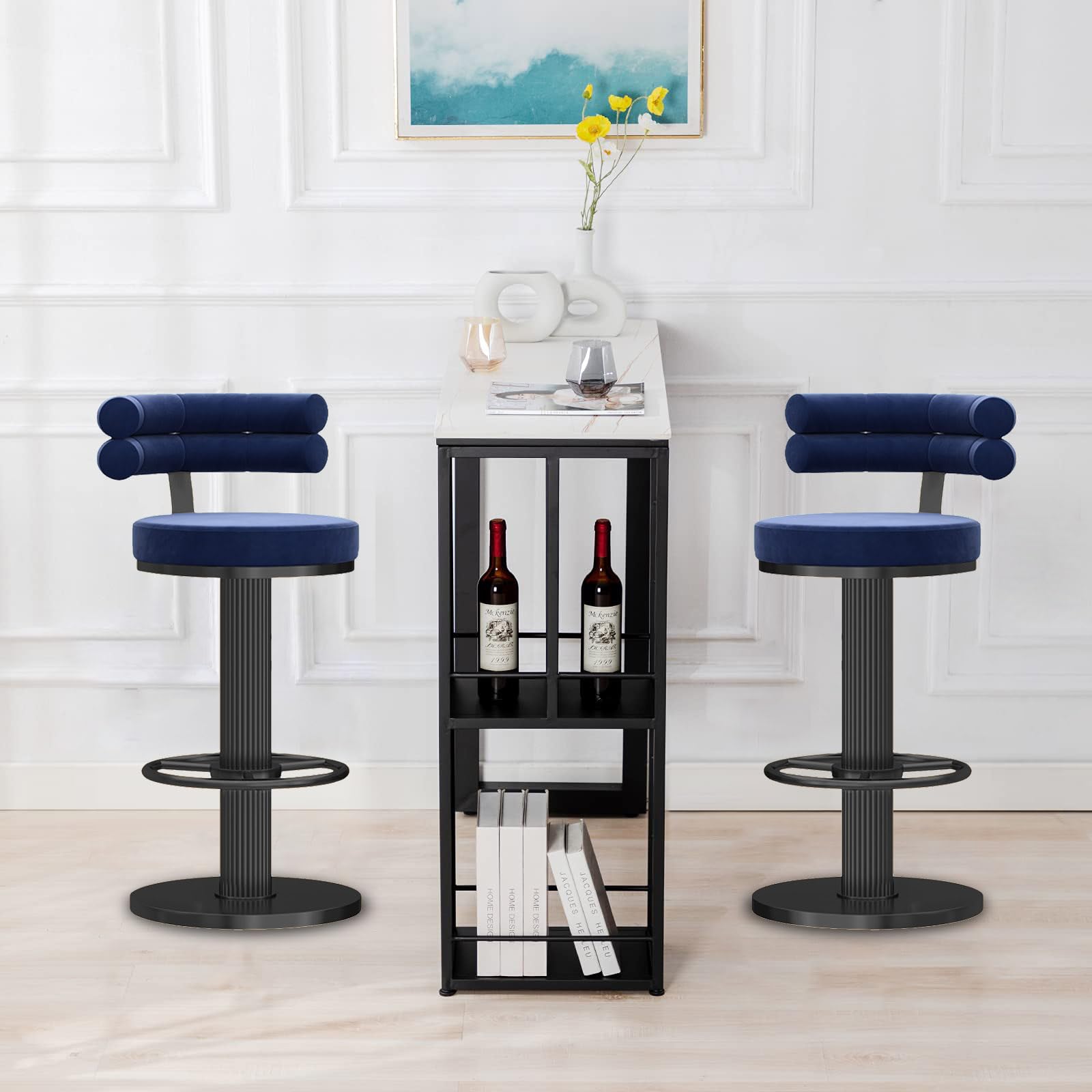 Sgabelli da bar girevoli regolabili in velluto con schienale, altezza bancone, sgabelli da bar per cucina, isola e pub, eleganti e confortevoli per sala da pranzo e intrattenimento