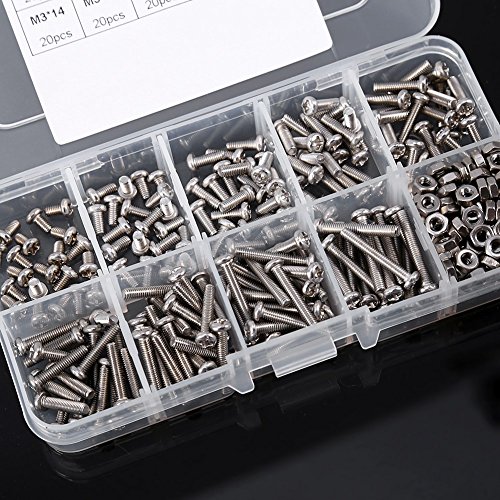 Zunate M3 Stainless Steel Screws and Nuts Assortment, 340 Pcs, Flat Head, Hex, Pan Head, Industrial Grade, Silver, Machinery - Image 4