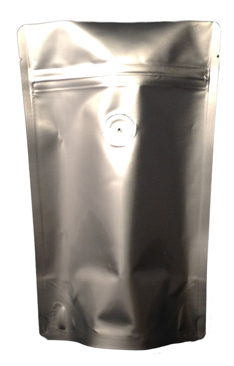 StockBagDepot High Barrier Coffee Bags Pouches w/Valve 4oz (25, Silver)