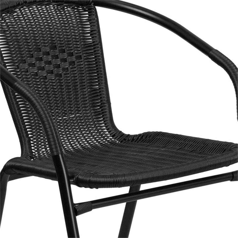 BOWERY HILL 2 Piece Patio Dining Set, Square Rattan/Glass Table and 2 Chairs, Black Finish, Lightweight Stackable Design, Indoor/Outdoor Use, Commercial or Residential Patio Furniture