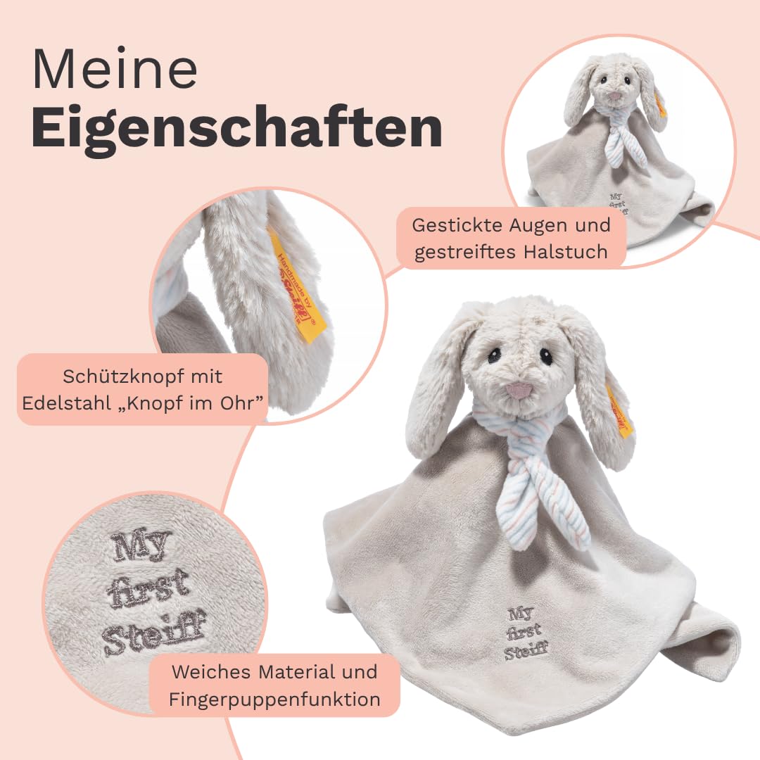 Steiff Kuscheltier Hoppie Hase Schmusetuch, Süßes Stofftier, Jungen, Mädchen & Babys ab 0 Monaten, Friends, 26 cm, Hellgrau, 242250