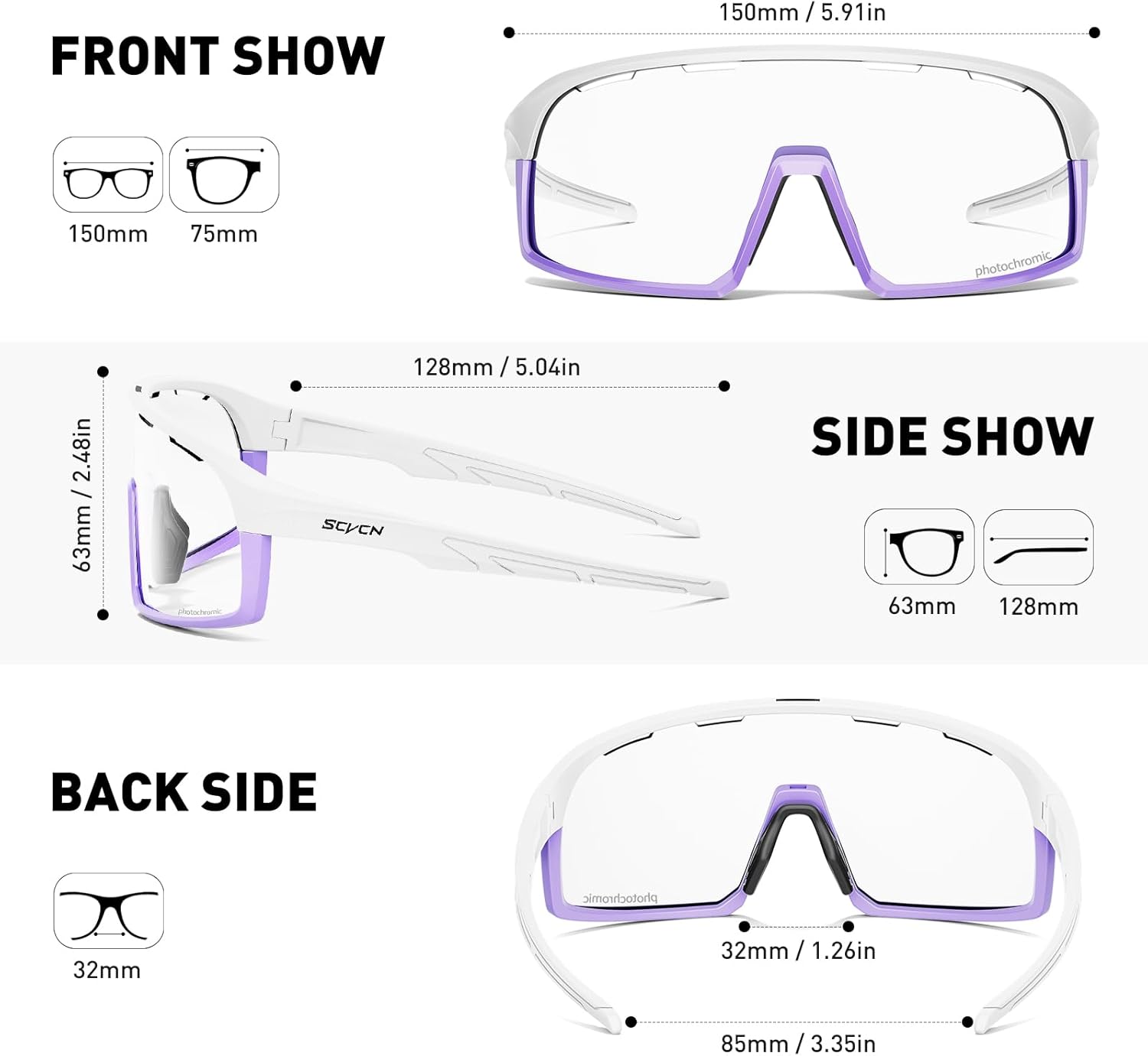 SCVCN Photochromic Cycling Glasses Sport Sunglasses Clear MTB BMX Men Women Running Driving S145 - Image 5