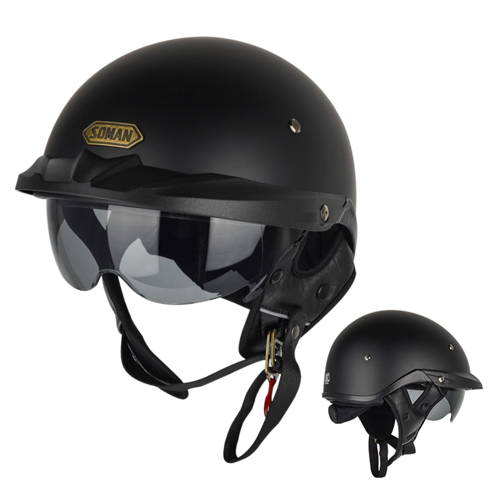 Casque Ouvert Demi-Casque De Moto Homologué Dot/ECE Casque Jet Pour Homme Femme Casques Bols Avec Visière Casque Semi Ouvert Dapté À La Conduite En Extérieur 1,M