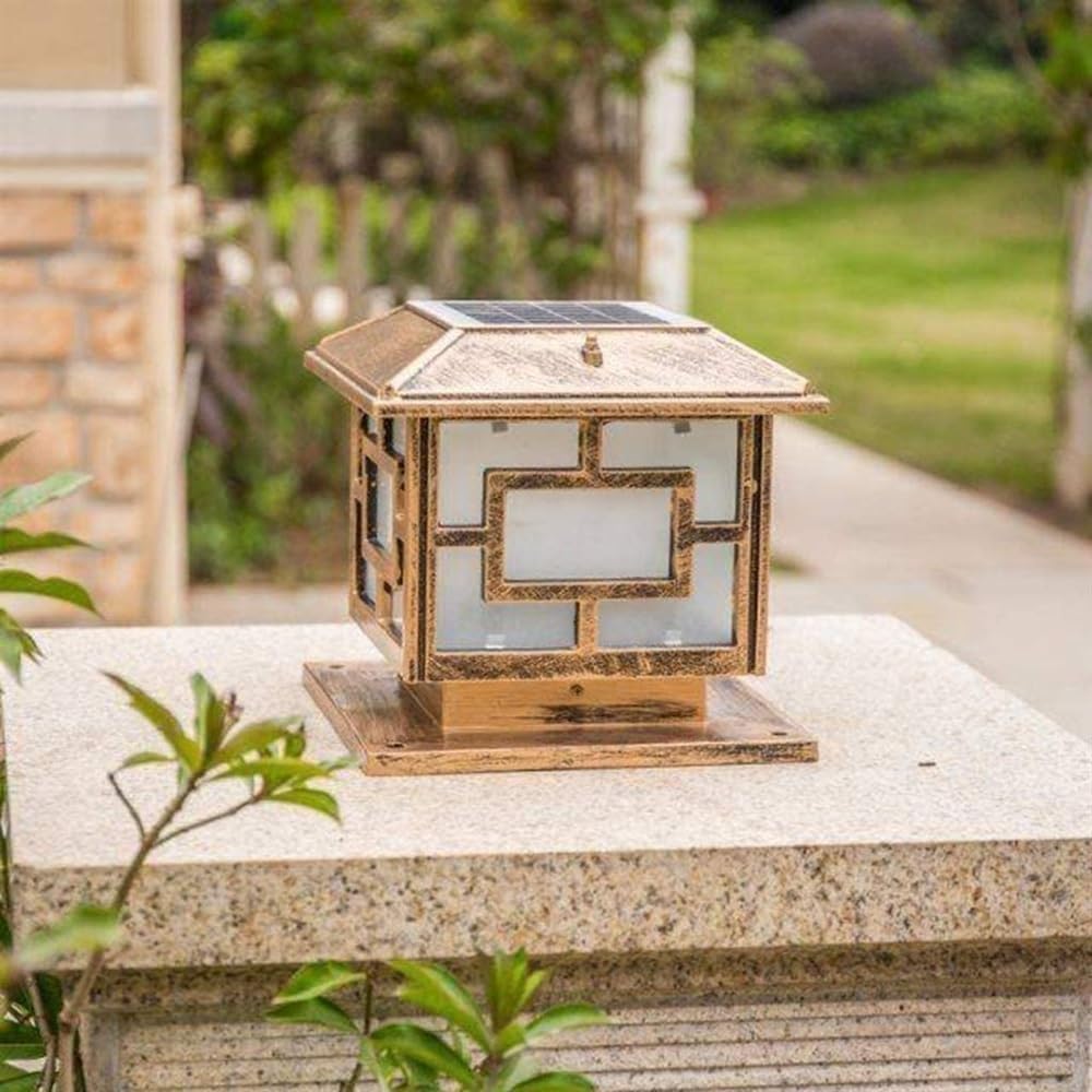 QUSYZD Lamp Outdoor Glass Lantern Column Lamp Ip55 Water Proof Rust Lamp Square Outdoor Led Solar Post Light Garden Column Light Gate Pillar Lamp Garden Villa Landscape Lamp,Glass-25CM