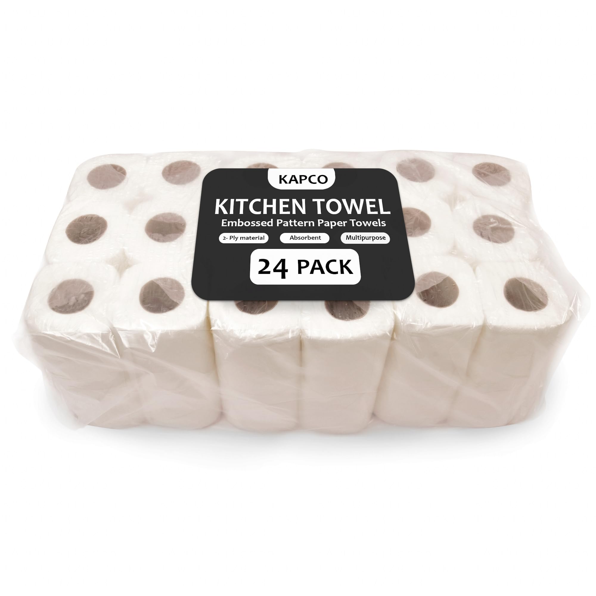 KAPCOWhite Kitchen Towel Rolls (24 Pack, 2-Ply) | Absorbent, Thick, Embossed, Multipurpose Hand Paper Towel Tissue Sheets |Ideal Bulk Buy for Homes, Office, Restaurants & Commercial Use | Easy Clean