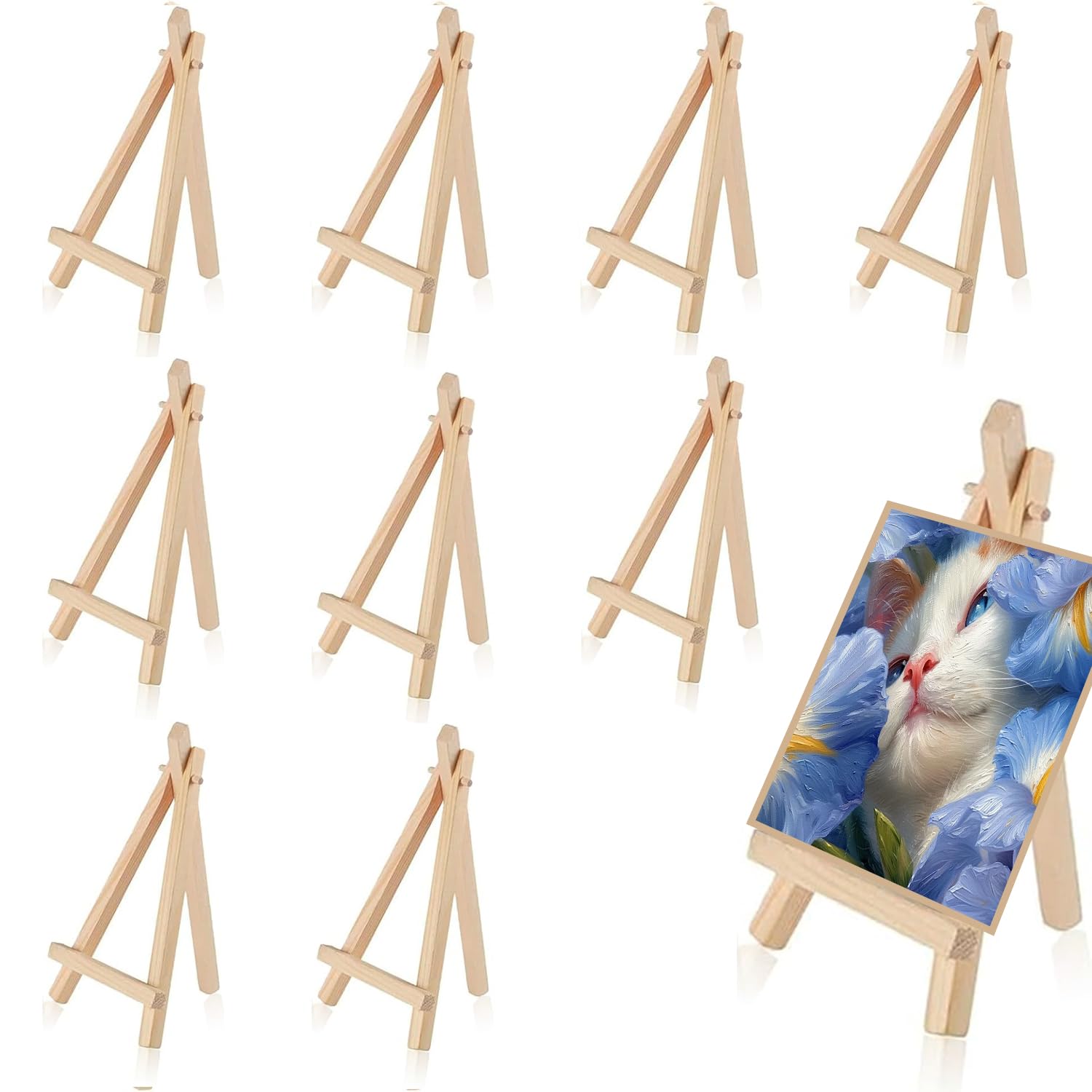 WUBAYI 10pcs Wooden Mini Easel Stand - Small Easel for Painting & Card Display Stand, Desktop Holder for Art, Weddings, Kids Crafts