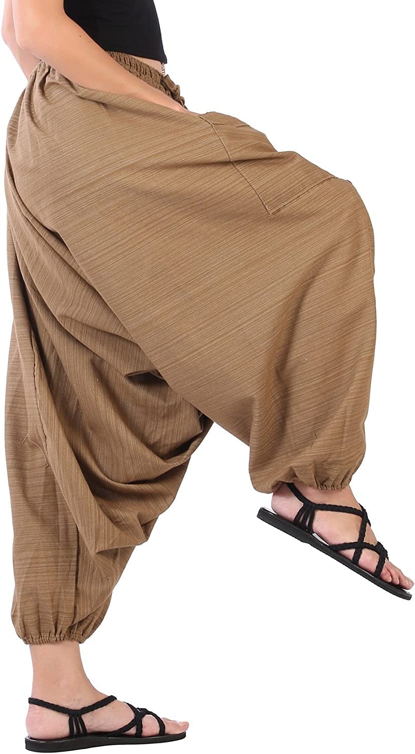 Whitewhale Mens Women Cotton Stripe Aladdin Loose Baggy Boho Hippie Harem Pants Beige 1