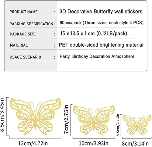 Miniatura 2 de TGXRZX Decoración de mariposa 3D, 48 piezas (3 tamaños, 4 estilos), decoración de fiesta de cumpleaños de mariposa, decoración de pastel de