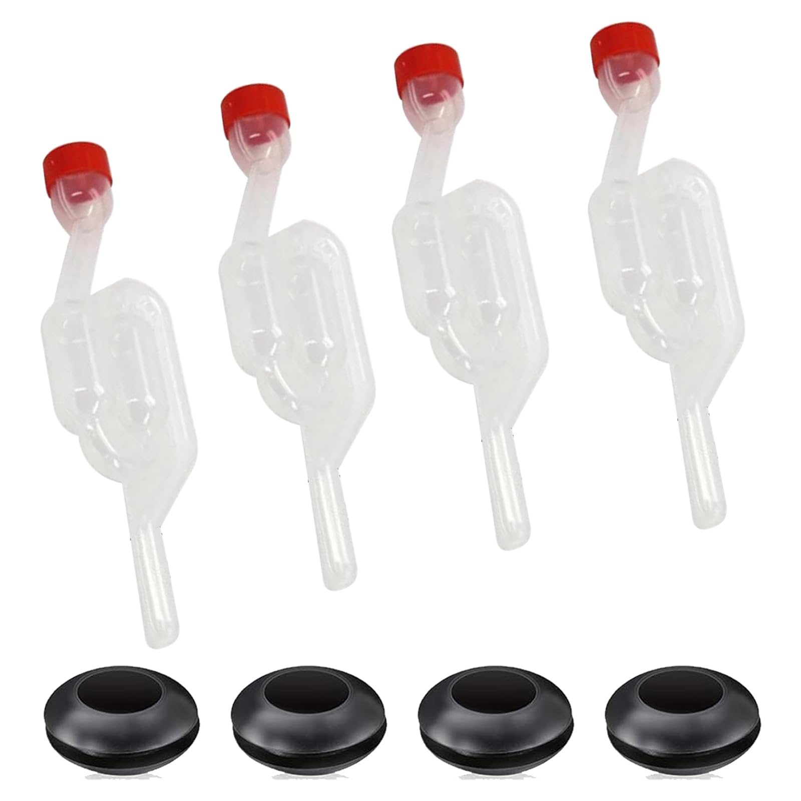 Lot De 4 Tubes De Fermentation Pour Fermentation - Avec Bouchon, Tuyau De Fermentation Airlock Bubbler, 4 Douilles Noires - Pour Ballon De Vin, Fermentation De Jus Pure, Brassage De Bière, Vin