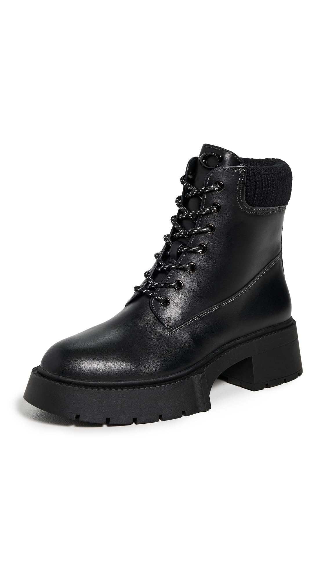Coach Womens Leah Platform Leather Lace Up Booties