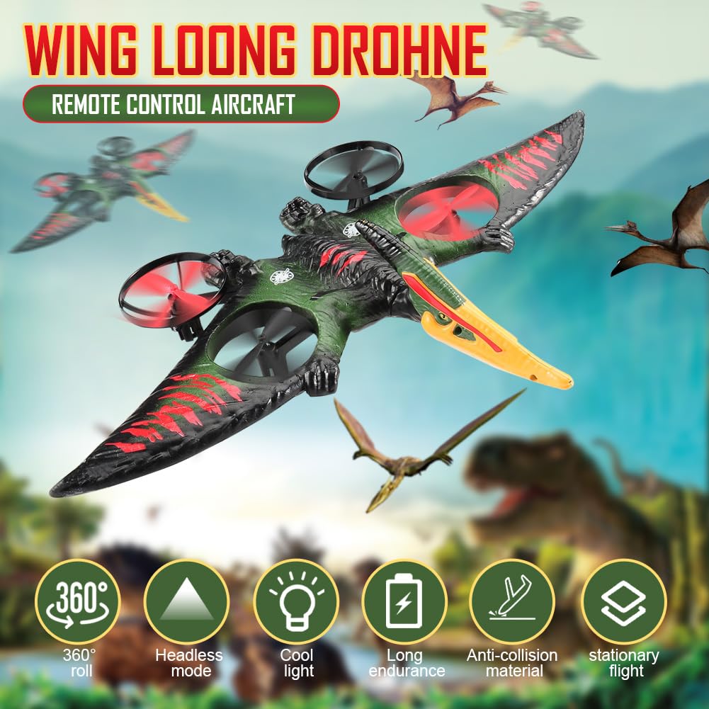 Pterodactyl Dinosaurier-Spielzeug-Drohne für Kinder, einfach zu fliegen, Drache, ferngesteuertes Flugzeug, fliegendes Spielzeug, Geburtstagsgeschenke für Jungen, Hobby, ferngesteuertes Flugzeug (grün)