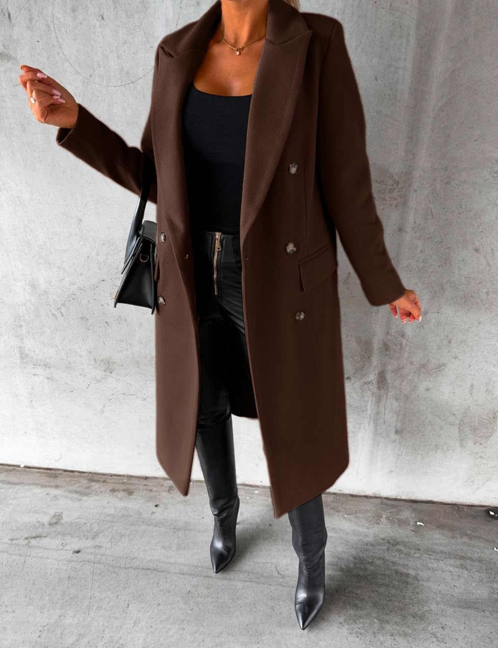 IDEALSANXUN Womens Long Wool Coat Double Breasted Trench Coat Fall Winter Clothes - Image 3