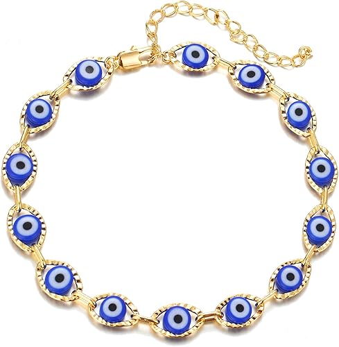 Evil Eye Bracelets Blue Eye Ojo Hamsa Jewelry Dainty Gold Link Bracelets for Women Lucky Turkish Protection Trendy Birthday Jewelry Gifts