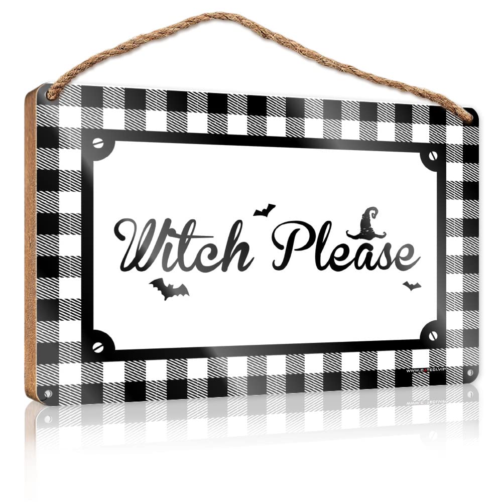 FZFN Hanging Decor Porch Witch Please Wooden Sign Our Home Signs For Home Decor Wood Bathroom Decor(23X35CM)