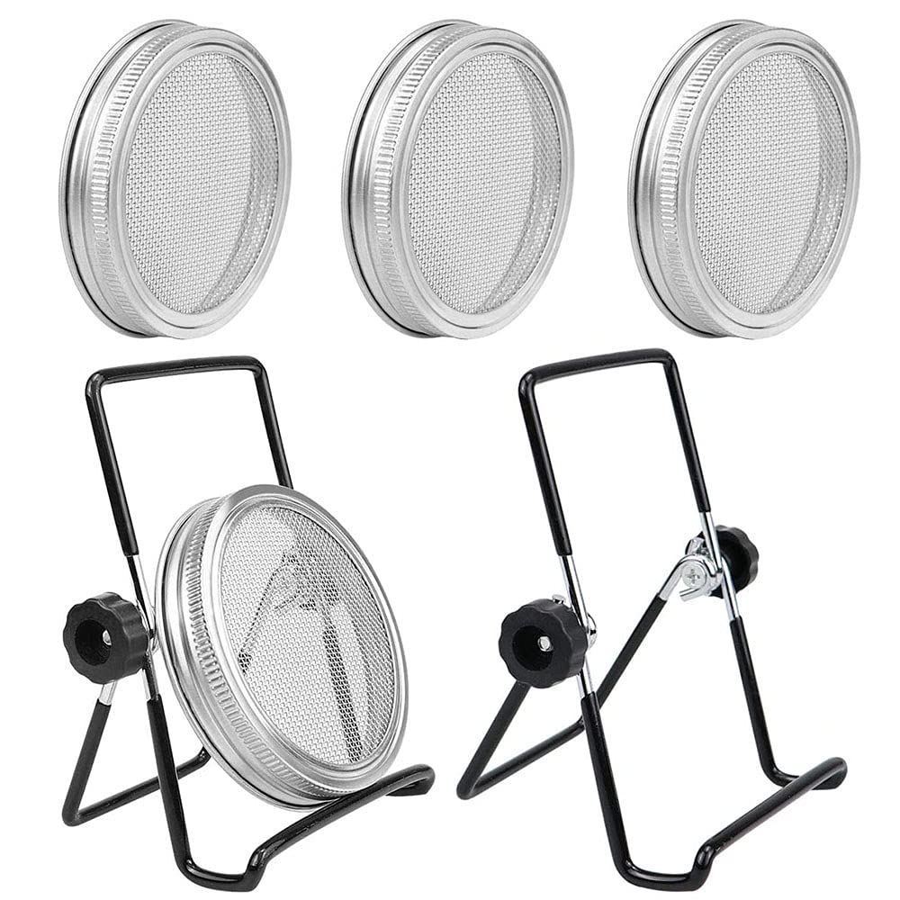 Seed Sprouting Stand, 2 Pieces Sprouting Jar Stand, 4 Pieces Stainless Steel Sprouting Lids, Sprouting Jar Lid and Stand, for Wide Mouth Mason Jars, Making Organic Sprout Seeds