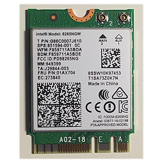 Placa de Rede WiFi/Bluetooth - M.2 NGFF - Intel Wireless-AC 8265 (p/ Notebooks)