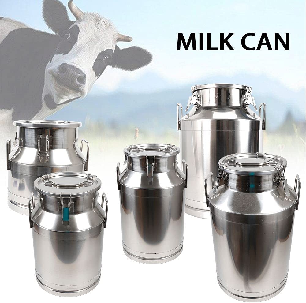 20L Stainless Steel Milk Can Wine Milk Bucket Wine Pail Bucket Milk Can Tote Jug with Sealed Lid Heavy Duty, with Independent Embedded Silicone Sealed Lid (20L)