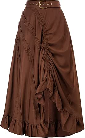 Amazon.com: Women Pirate Skirt Steampunk Long Skirt High Waisted Ruffle ...