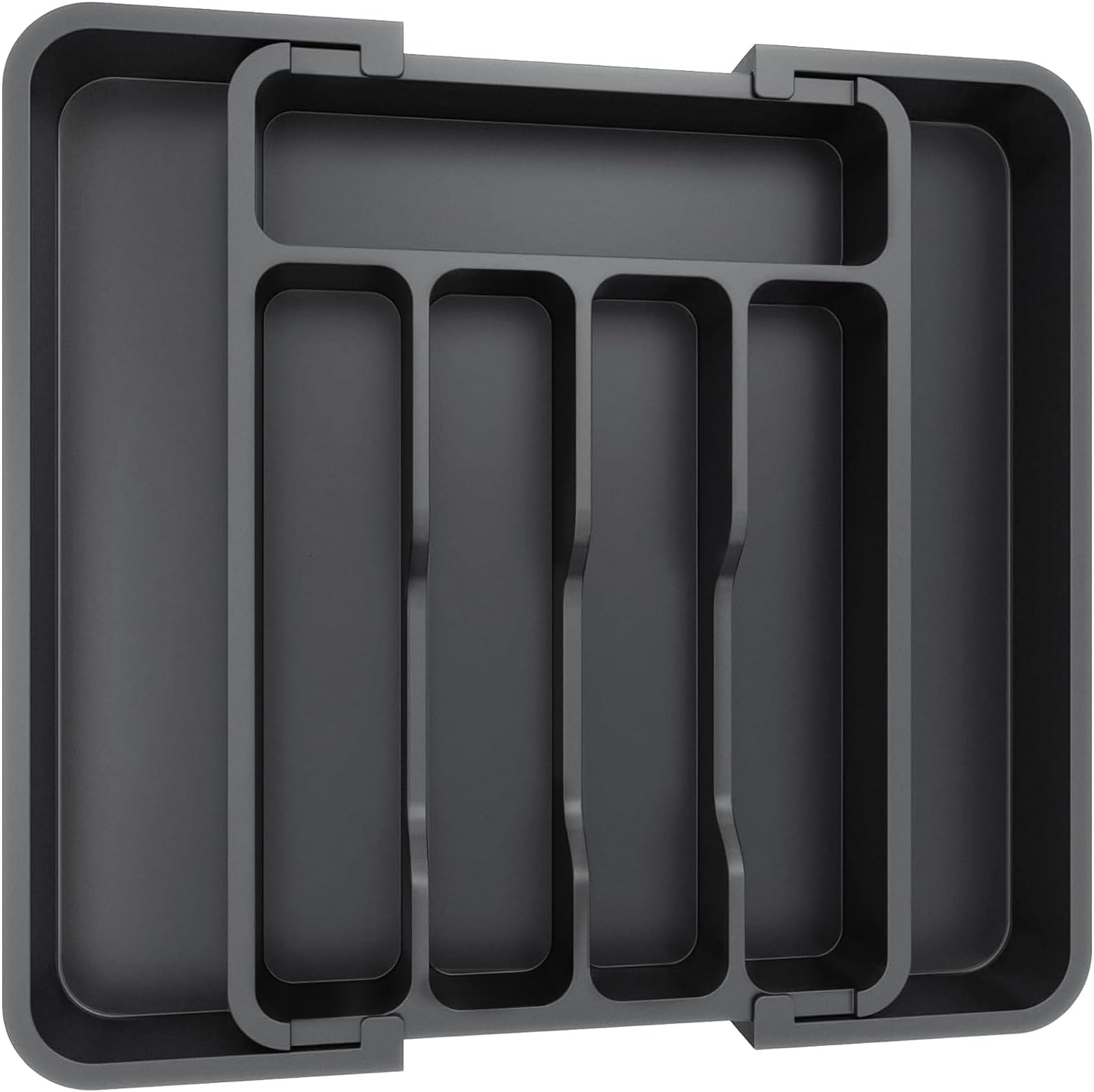 Lifewit Extendable Cutlery Drawer Organiser, Adjustable Cutlery Tray, Plastic Adjustable Kitchen Storage Dividers for Utensil Spoons Forks Knives, 7 Compartments, 23-37 x 31cm, Black