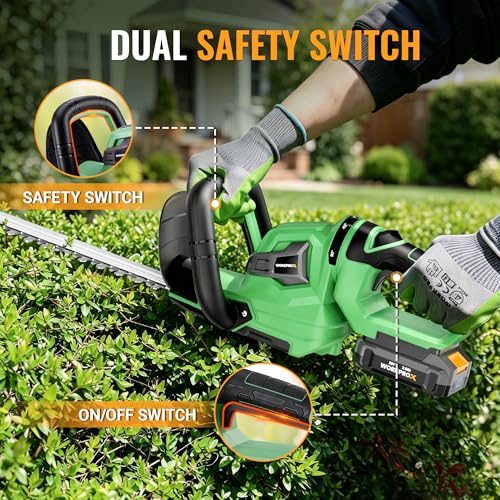 Image of WORKPROX 20V Cordless Hedge Trimmer with 180 Rotatable Handle, 18'' Dual-Action Blade & 2.0Ah Battery, 5 /8 inch Cutting Capacity, Safety Lock, Lightweight Shrub Trimmer for Garden Yard