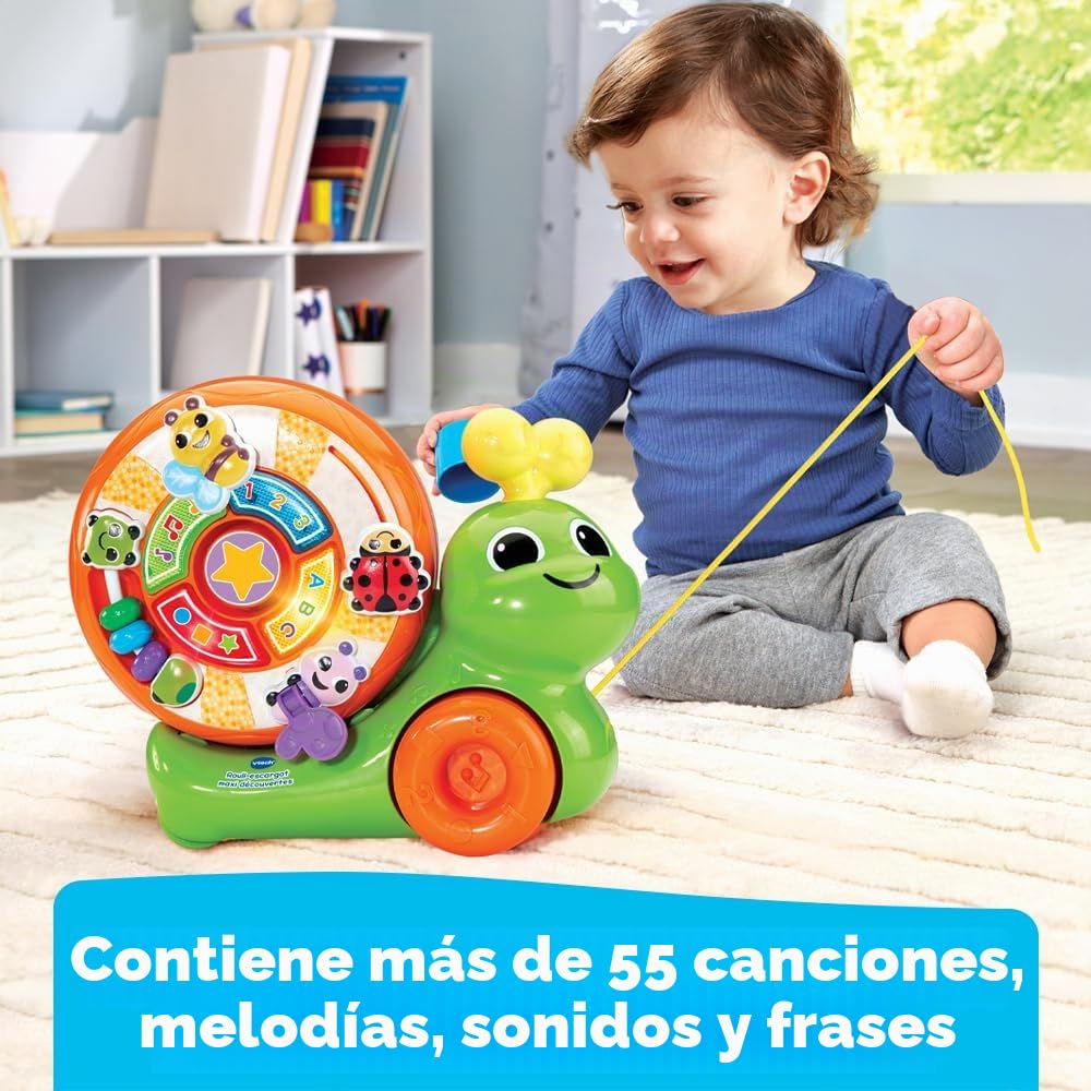 VTech Rouli-Caracol Maxi descubrimientos, Juguete para Disparar 2 en 1, clasificador de Formas, Juegos de Despertar, Caracol para Caminar, Juguete Musical e Interactivo, Regalo para niños a Partir de
