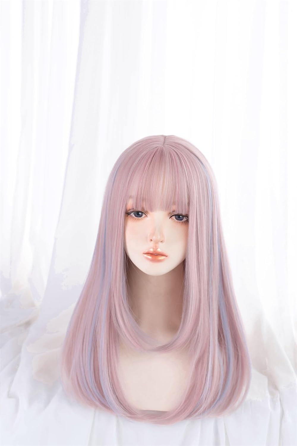 pink and blue mixed hair 65cm Long Straight Wig for Women East Asian Fashion Inspired Natural Look Heat Resistant Fiber Wig Perfect for Harajuku,K-pop,y2k,china fashion,idol,Daily Styling