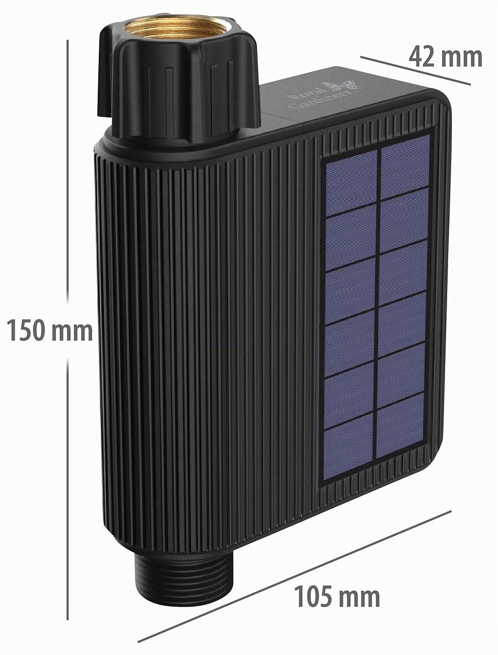 Royal Gardineer Solar Bewässerungssystem: WLAN-Bewässerungscomputer, Solar, Wassermengenzähler, App, IP65 (Bewässerung Computer Bluetooth, Bewässerungscomputer Solarpanel, Zähler)