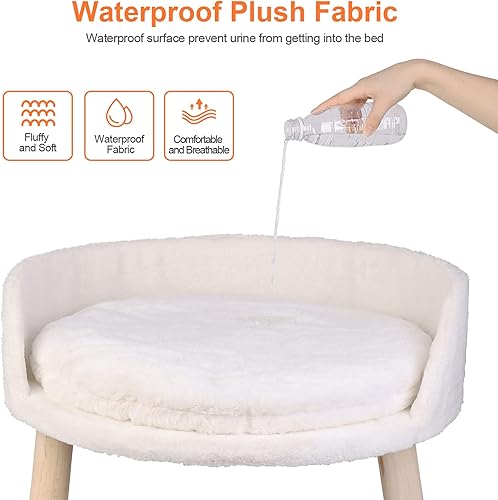 Miniatura 5 de BingoPaw Cama elevada para mascotas, taburete nórdico para gatos con almohadilla acogedora impermeable, silla para perro con patas de madera