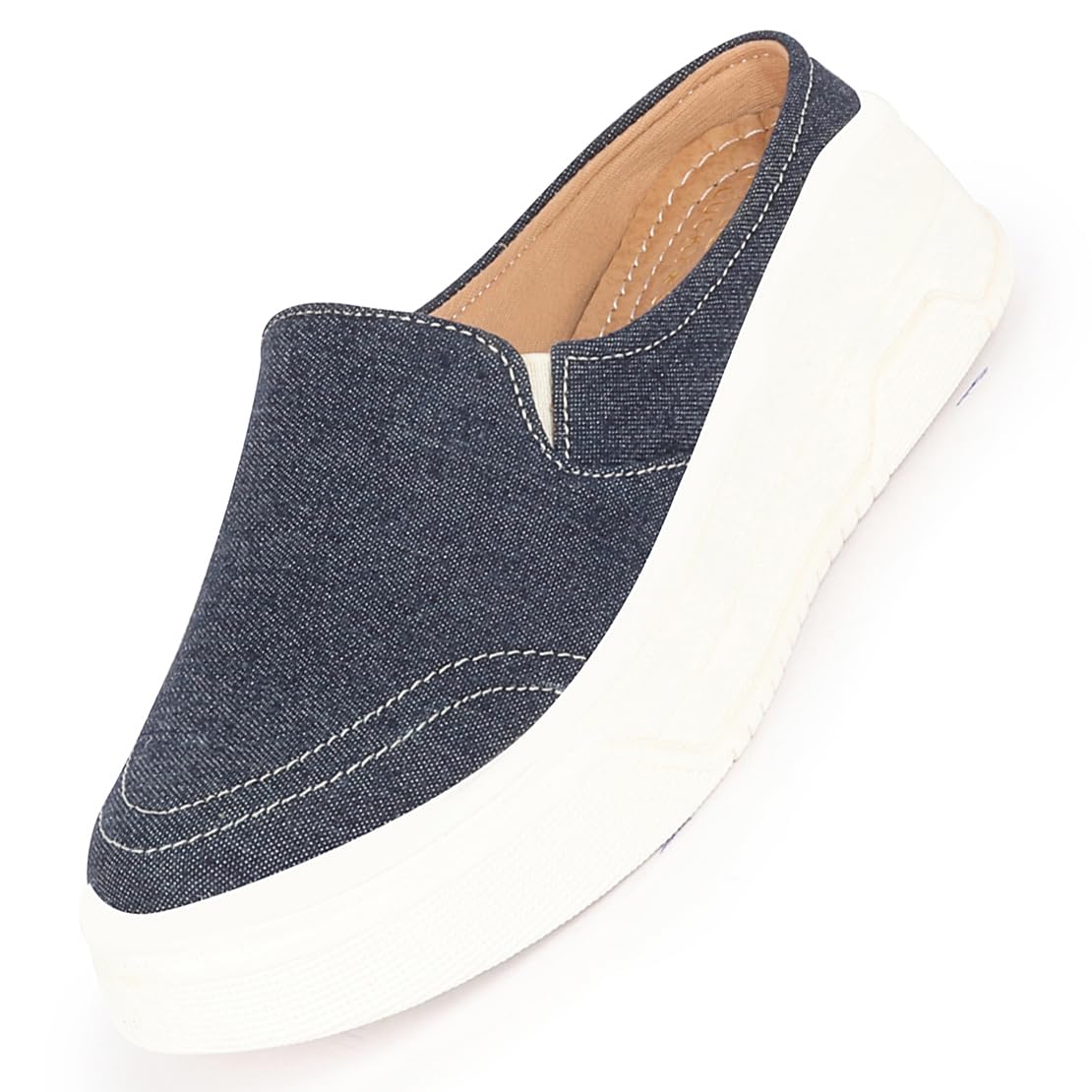 Women's Fashion Classic Stitched Upper Denim Open Back Slip On Height Enhancer Casual Shoes-image-17