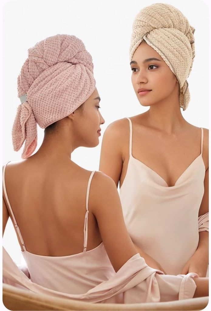 KITCISSL 2pcs Dry Hair Cap Female Hair Drying Towel Wrap Hair Towels for Long Hair, Hair Drying Towels Quick-Drying Hair Towel Wrap Double Layer Thickened Towel Wrap for Women(A)